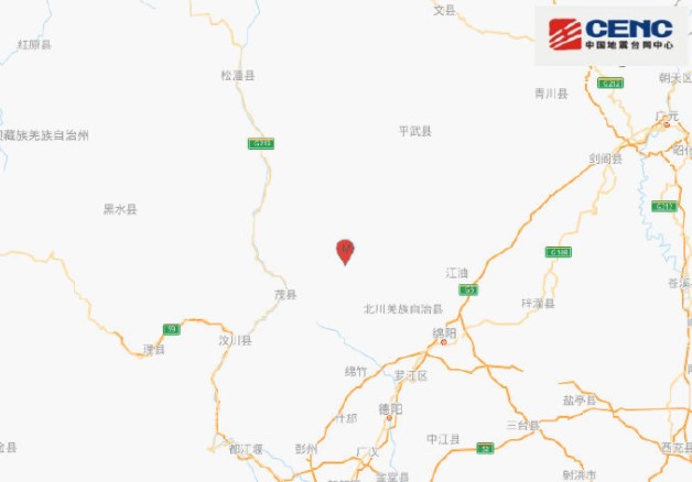 四川北川1个多小时内连发3次地震