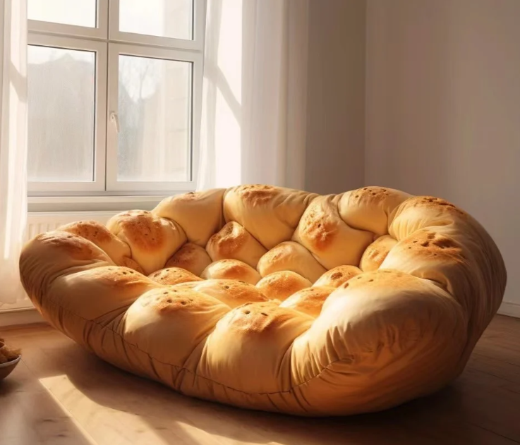 爆红AI设计, 吐司造型, 沙发床,面包造型沙发,比萨沙发
