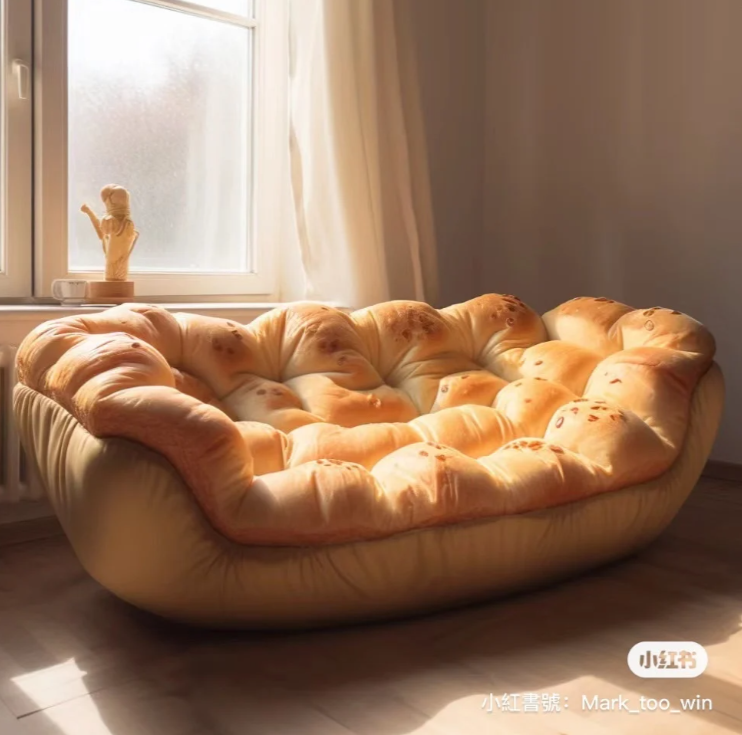 爆红AI设计, 吐司造型, 沙发床,面包造型沙发,比萨沙发
