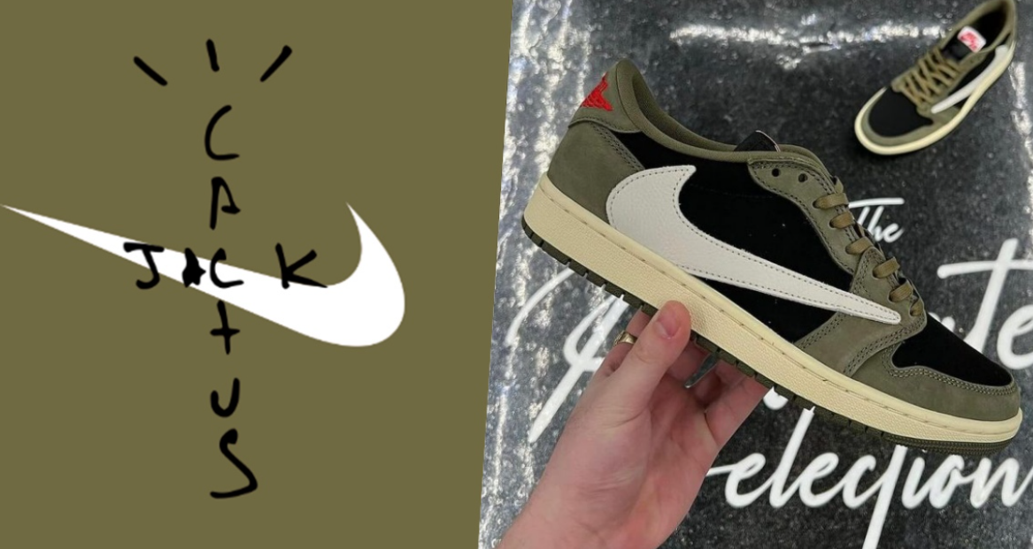 Travis Scott x Air Jordan 1 Low OG, Olive, 联名款, 倒钩, 橄榄绿