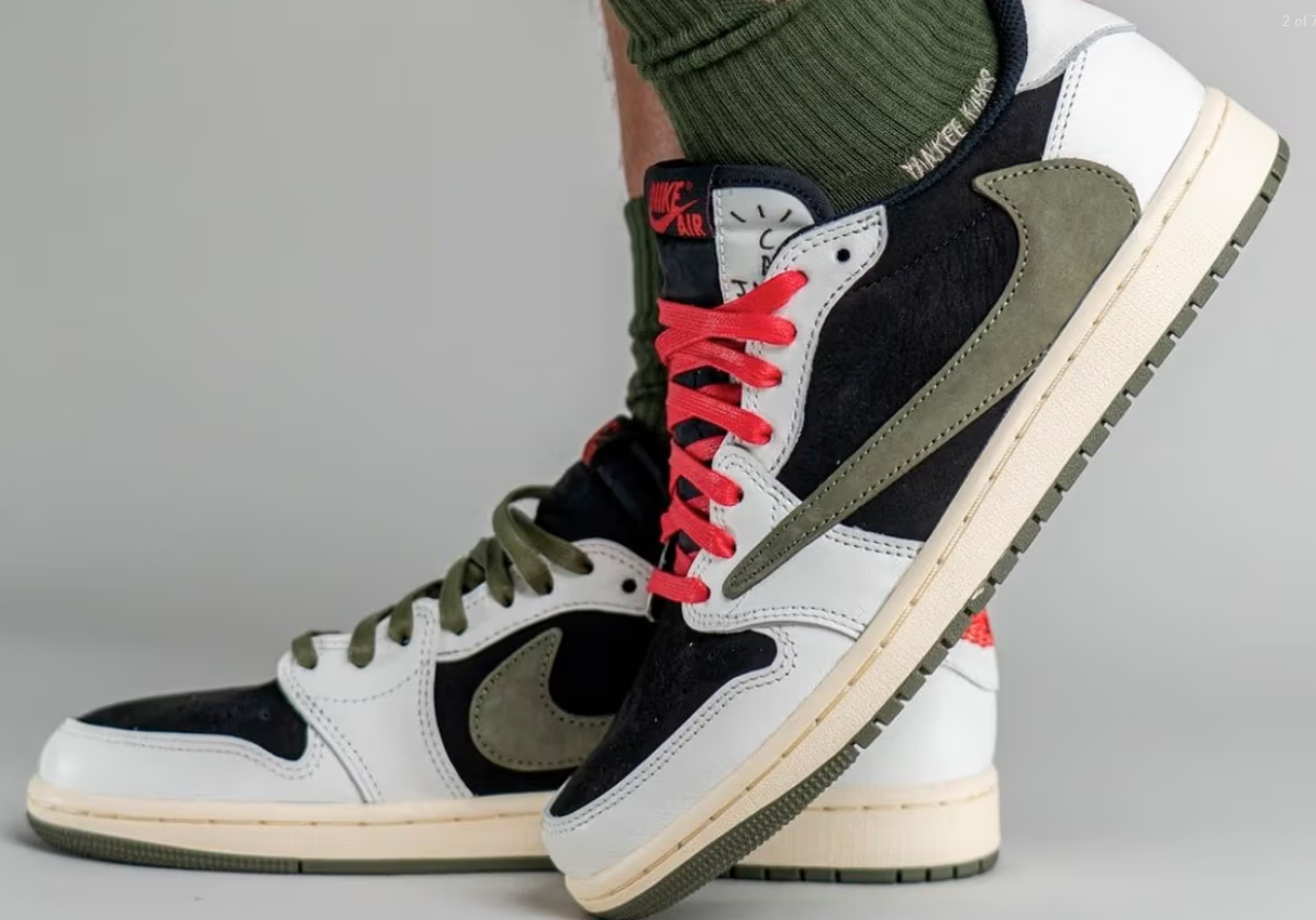 Travis Scott x Air Jordan 1 Low OG, Olive, 联名款, 倒钩, 橄榄绿