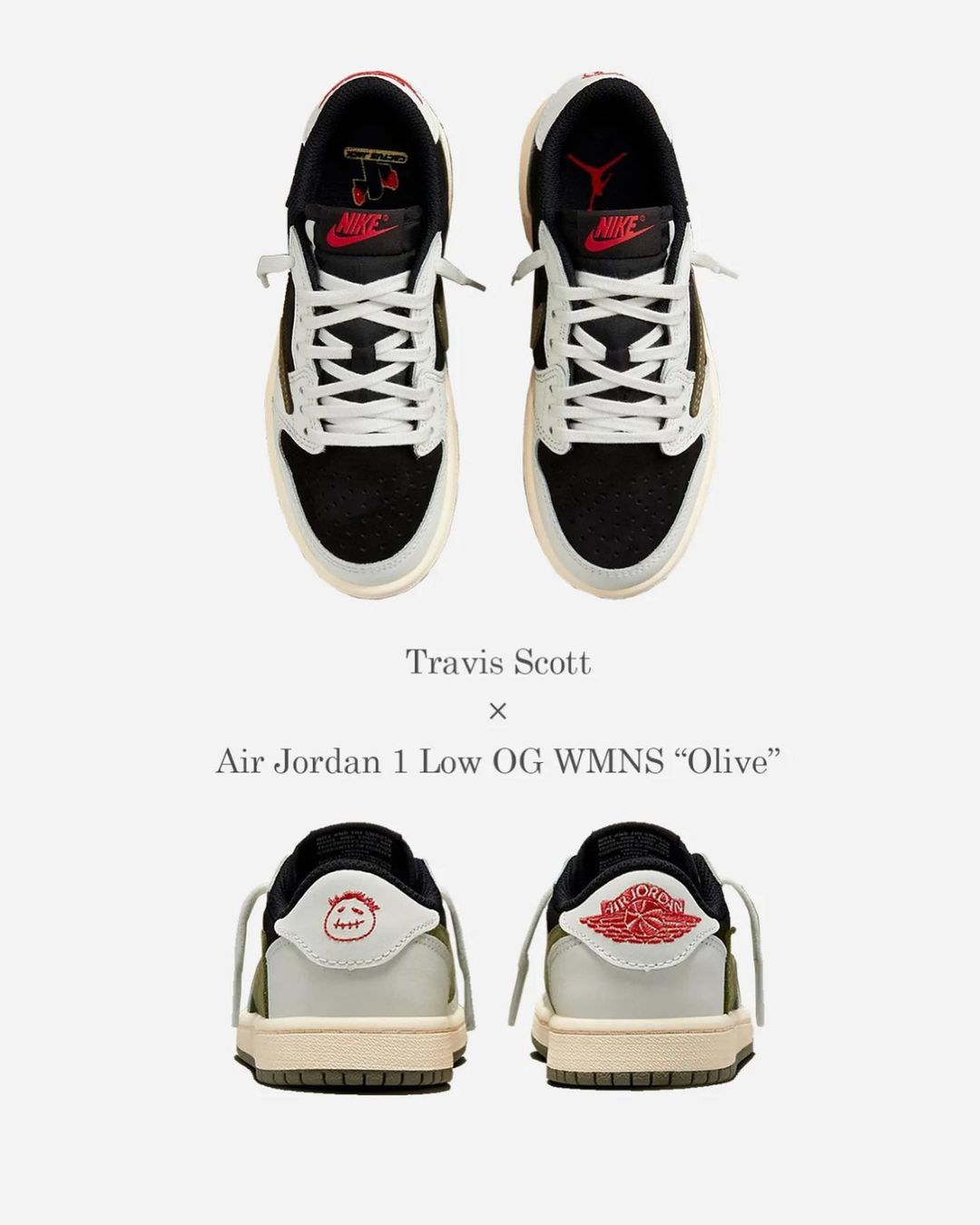 Travis Scott x Air Jordan 1 Low OG, Olive, 联名款, 倒钩, 橄榄绿