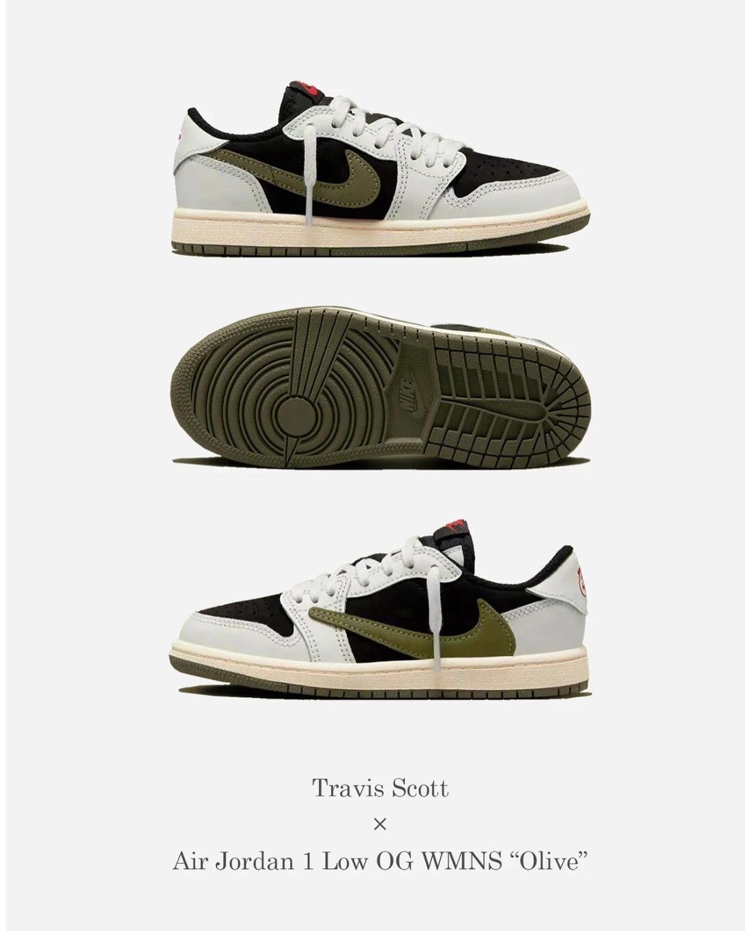 Travis Scott x Air Jordan 1 Low OG, Olive, 联名款, 倒钩, 橄榄绿