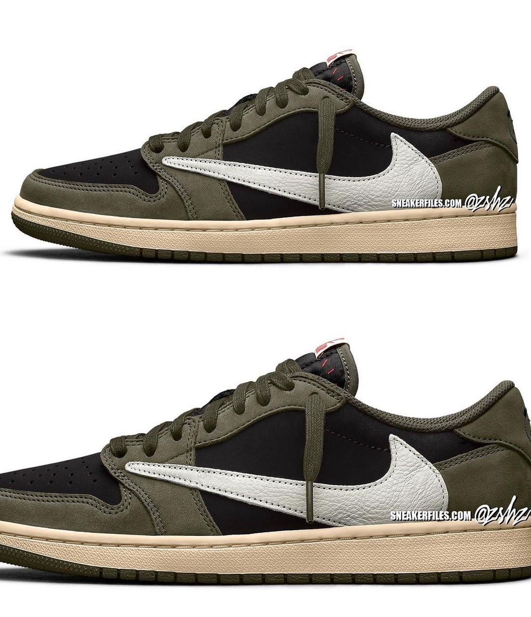 Travis Scott x Air Jordan 1 Low OG, Olive, 联名款, 倒钩, 橄榄绿