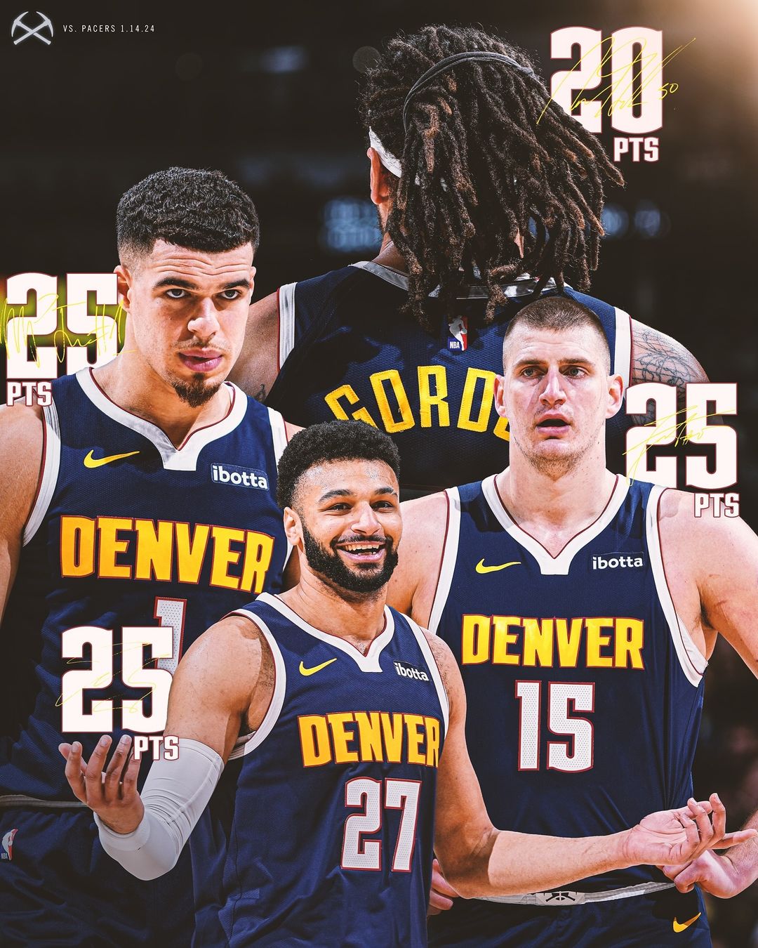 NBA常规赛,丹佛掘金,印第安纳步行者,布鲁斯-布朗,巴迪-希尔德,迈克尔-波特, 尼古拉-约基奇