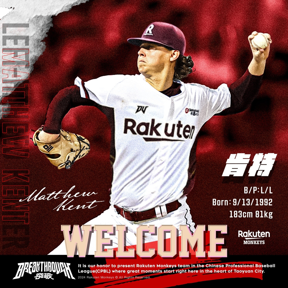 乐天桃猿,外籍战力,肯特,悍将左投, Matthew Kent